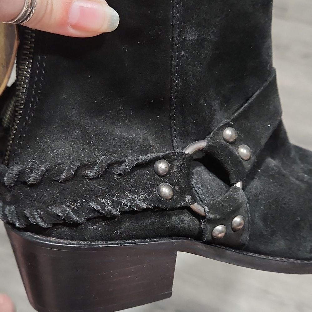NWT Vintage 7 Black Suede Western Leather Bootie - Picture 4 of 7